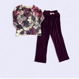 Alfred Dunner Women's Floral Top & Velvet Pants Set Purple Size S